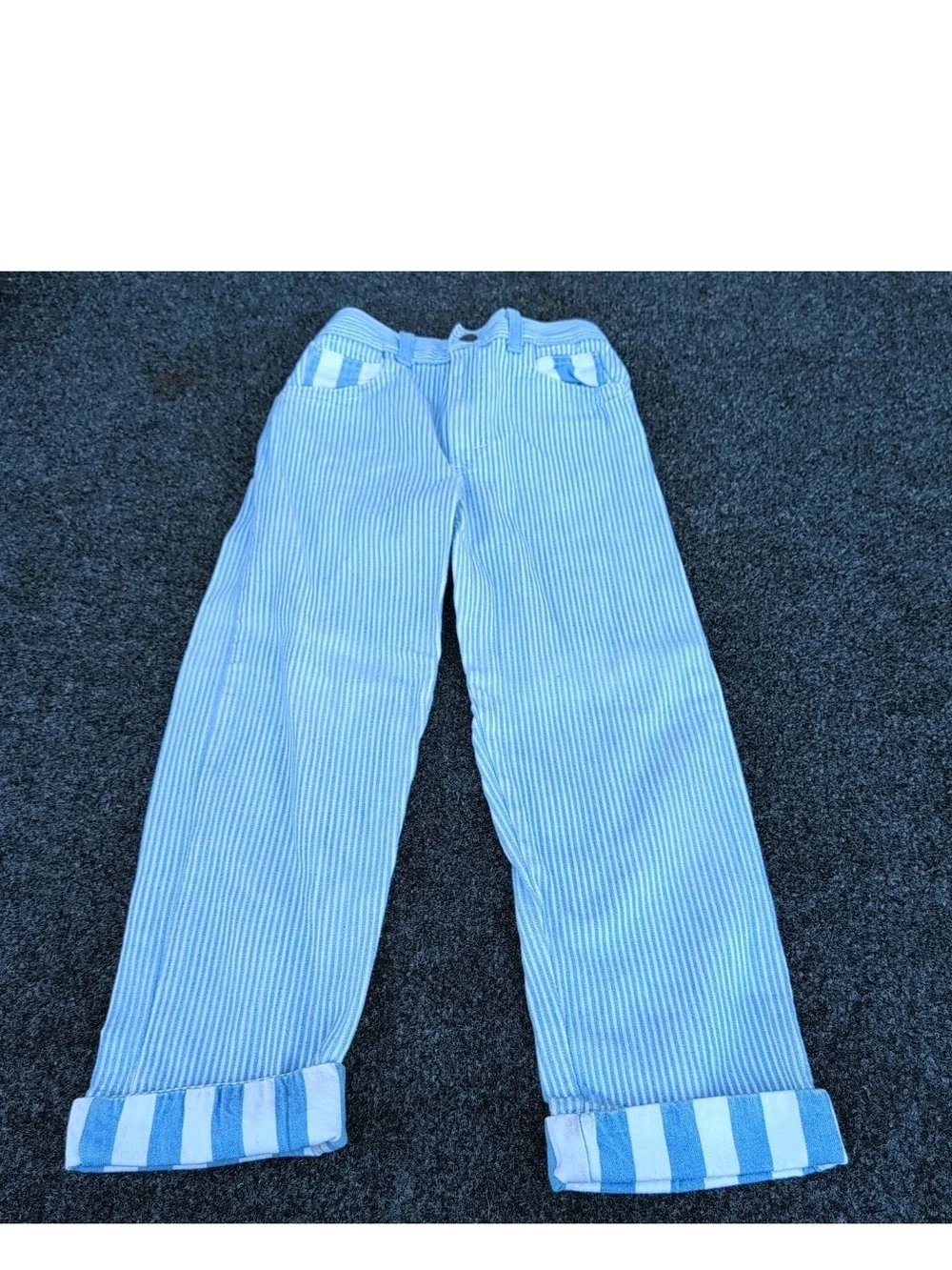 Vintage Osh Gosh Pants Boys 6 Blue Striped Corduroy Cotton USA Toddler Cuffed